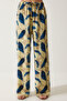 High Waist Summer Loose Viscose Trousers Yellow Navy Blue - 5