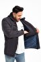 Men's Navy Blue Fleece Inside Furry Water and Windproof Hooded Winter Coat & Coat & Parka - 2