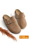 Women's Genuine Leather Eva Sole Closed Front Buckle Sabo Daily Slippers Sumpa Camel Suede