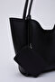 Black Shk108 Snap-Fastened Faux Leather Women's Hand and Shoulder Bag with Wallet and Makeup Bag Length: 25 cm Width: 38 cm Depth: 15 cm - 5