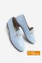 Women's Genuine Leather Chain Loafer Casual Shoes Tanle Blue Patent Leather