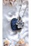 Blue Enamel Steel Necklace with Heart Paw Figure - 5