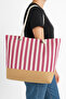 Women's Pink Striped Beach Bag Large Size Zippered 52×38cm - 3