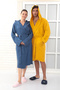 Hooded 4 Layer Muslin Bathrobe Unisex-Dark Blue Color - 5