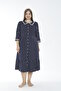 Women's Plus Size Cotton Modal Fabric Button Detailed Polka Dot Dress / Navy - White 7826 - 4