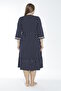 Women's Plus Size Cotton Modal Fabric Button Detailed Polka Dot Dress / Navy - White 7826 - 7