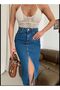 Skirt Blue Women's Slit Midi Jeans Skirt - 2