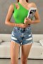 Single Shoulder Detailed Ribbed Textured Green Knitwear Blouse 0300 - 3