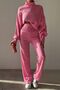 Crop Hand-Interwoven Turtleneck Sweater and High-Waisted Knit Pants Bottom Top Pink Knitwear Set 015 - 2