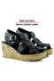 Xena Black Genuine Calfskin Cork Sole Look Wedge Heeled Gladiator Sandals - 5