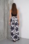 Women's Black and White Floral Patterned Belted Elastic Waist Relaxed Fit Palazzo Ayrobin Trousers - 4