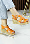 Xena Orange Genuine Calfskin Cork Sole Look Wedge Heeled Gladiator Sandals