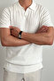 Men's Matte White Slim Fit Ribbed Polo Neck Knitwear T-Shirt - 2