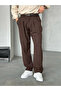 Bitter Brown Pleated Baggy Fabric Trousers