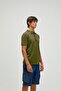 Cord Khaki Green Polo Neck Zippered Men's T-shirt - 5