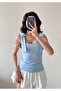 Women's Shoulder Bow Blue Blouse - 4