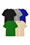 Unisex Plain T-Shirt Pack of 5 Solid Colors 100% Cotton Round Neck Short Sleeve Breathable GSM-190