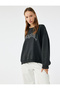 Raised Long Sleeve Crew Neck Stone Printed Oversize Sweatshirt - 2
