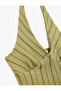 Striped Sleeveless Halter Neckline Blouse - 5