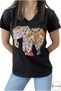 Women's Black Colored Elephant Embroidered 100% Cotton V-Neck T-Shirt - 4