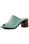 Valery Green Genuine Calf Leather Open Front Thick Heeled Slippers - 4