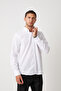 White Men's Linen Texture Shirt – 100% Cotton, Long Sleeve, Regular Fit, Stand Collar - 7