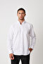 White Men's Linen Texture Shirt – 100% Cotton, Long Sleeve, Regular Fit, Stand Collar