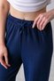 Women's Navy Blue High Waist Elastic Waist Lace up Stretchy Wide Leg Palazzo Wrap Women's Trousers - 4
