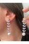 Stoned Silver Color Long Pearl Dangle Stylish Party Engagement Henna Wedding Wedding Evening Dress Earrings