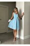 Women's Back Lace Detail Embroidered Fabric Lined Short Dress - 5