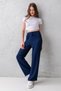 Women's Navy Blue High Waist Elastic Waist Lace up Stretchy Wide Leg Palazzo Wrap Women's Trousers - 3