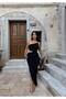 One Shoulder Gold Accessory Waist Low-Cut Side Gathered Side Slit Lined Long Dress - 3