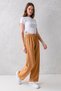 Women's Mink High Waist Elastic Waist Lace up Stretchy Wide Leg Palazzo Wrinkle Women's Trousers - 3
