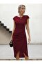 Women's half moon sleeve crew neck side Draped imported crepe dress - 3