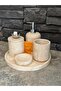 Travertine Natural Stone 5-Piece Bathroom Set – Brass Chrome Detailed Cover - 3