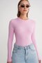 6938 Women's Crew Neck Ribbed Knitwear Body Pink - 3
