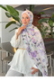 Cotton Purple Lilac Flower Patterned Digital Printed Shawl Inspiration Series Ps49 - 5