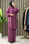 City Suit Elastic Waist Trousers Stone Detailed Aerobin Tunic Bottom Top Double Hijab Suit - 4
