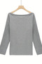 Gray Women's Off Shoulder Boat Neck Oversize Long Sleeve T-Shirt - 8