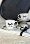 Bow 2 Person 4 Piece Porcelain Coffee Cup Set 90 Cc Black Ribbon Patterned - 3