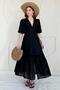 Black Balloon Sleeve Detailed Low-Cut Embroidered Dress