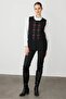 Women's O-Neck Front Embroidery Embroidered Wool Vest Black - 6