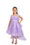 Toddler Girls Bow Front Ruffle Hem Mesh Gown Dress Purple with long tail - 2