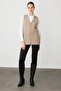 Women's V-Neck Front Felt Zippered Short Wool Vest K.Beige - 5