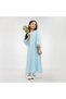Kids Jalabiya – Soft Blue with Heart Motifs, Round Neck in Rayon-Tulle Blend.