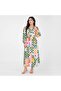 Rayon Colorful Patch Print- V-Neck Maxi Dress with Belted Waist, Available in 3 Colors. - 3