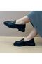 Black Matte Round Buckle Detailed Women's Office School Daily Use Quality Moccasin Loafer Shoes - 3