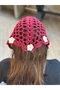 Handmade Red Macrame Bandana – Bohemian Accessory with Flower Motif - 3