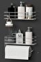 Chrome Silver 2-Piece Adhesive Bathroom Shelf Set – Paper Towel Holder & Shower Organizer Set Bathroom Shelf