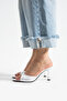 Shoes White Women's Patent Leather Thin Heeled Pointed Toe Slippers - 3